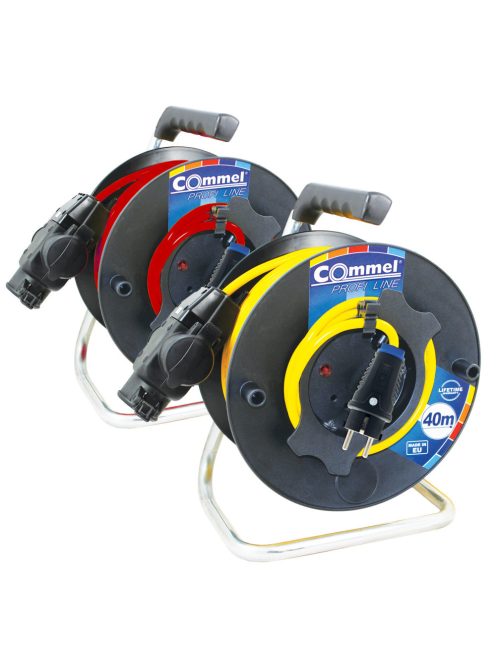 Commel Kábeldob - PVC 280 mm, Egyfázisú, T3-as csapfedeles elosztó,  25m, 16 A 230 V ~ 3500 W IP44