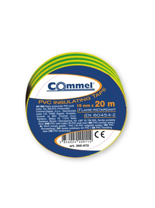 Commel szigetelőszalag zőld sárga  19mm x 20m 1 db