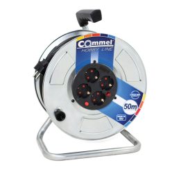   Commel kábel dob - Fém 280 mm, egyfázisú,  16 A 230 V ~ 3500 W IP20,  3x1,5, 25M