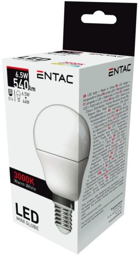 Entac LED Mini Globe E14 6,5W WW 3000K