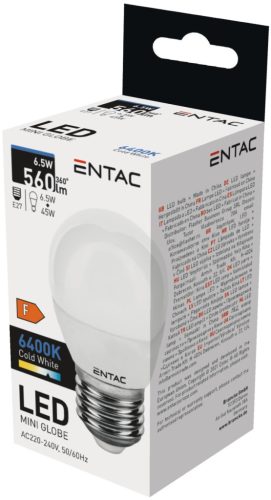Entac LED Mini Globe E27 6,5W CW 6400K