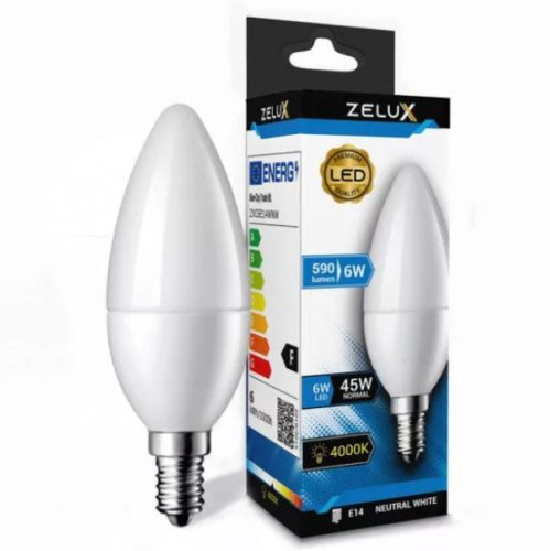 Zelux Led Candle C37 6W E14 4000K Gyertya Izzó