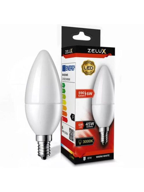 Zelux Led Candle C37 6W E14 3000K Gyertya Izzó