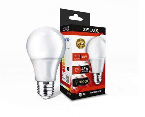 Zelux Led Globe A60 8W E27 3000K Gömb Izzó